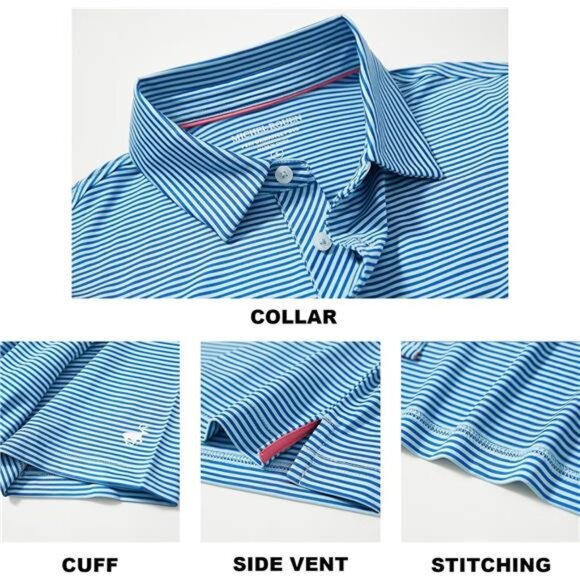 Mens Golf Moisture‎ Wicking Dry Fit Performance Sport Short Sleeve Striped Shirt - Picture 4 of 5
